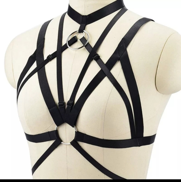 fetish Accessories - Black strappy fetish body harness